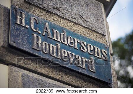 Stock Photo - Denmark, Close-up of Hans Chritian Andersen Boulevard plate; Copenhagen. Fotosearch
