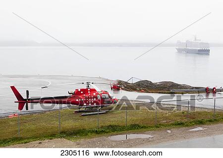 Stock Photograph - Denmark, Greenland, Helicopter; Qaqortoq (Julianehab). Fotosearch