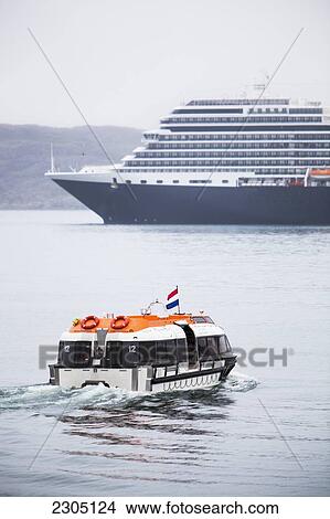 Picture - Denmark, Greenland, Tourist cruise ship in harbour; Qaqortoq (Julianehab). Fotosearch