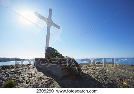 Stock Image - Denmark, Greenland, Traditional cemetery; Upernarvik. Fotosearch