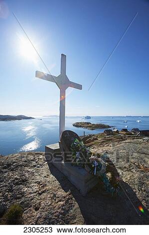 Stock Image - Denmark, Greenland, Traditional cemetery; Upernarvik. Fotosearch