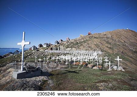 Stock Photograph - Denmark, Greenland, Traditional cemetery; Upernarvik. Fotosearch