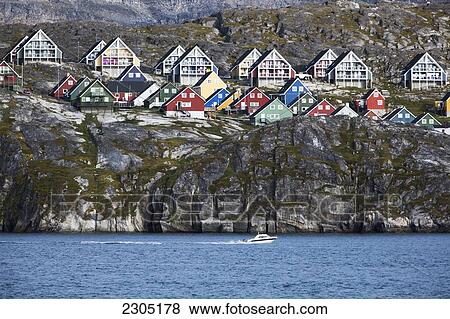 Stock Photo - Denmark, Greenland, View up fjord; Nuuk. Fotosearch