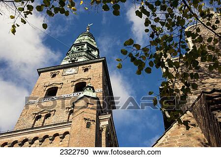 Stock Image - Denmark, Upward view of Nikolaj Contemporary Art Center; Copenhagen. Fotosearch