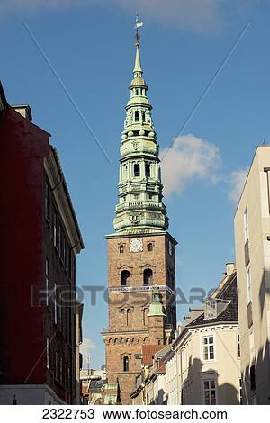Stock Image - Denmark, Upward view of Nikolaj Contemporary Art Center; Copenhagen. Fotosearch