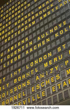 Stock Image - Departures Board At Gare Du Nord Train Station, Paris, France. Fotosearch