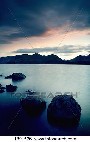 Stock Photograph - Derwent Water With Catbells At Sunset. Fotosearch