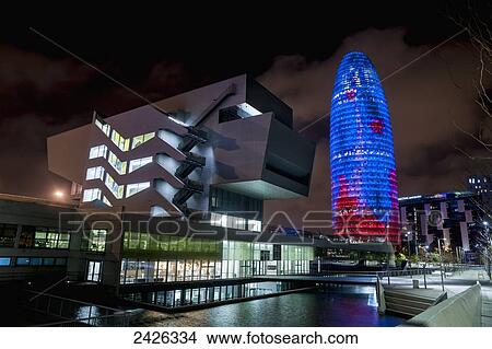 Design Hub Barcelona and Torre Agbar near Placa de les Glories in Poblenou; Barcelona, Catalonia, Spain View Large Photo Image Picture - Design Hub Barcelona and Torre Agbar near Placa de les Glories in Poblenou; Barcelona, Catalonia, Spain. Fotosearch
