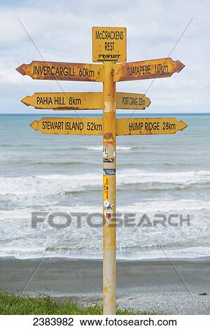 Destination and distance signpost at McCracken's Rest, near Invercargill; South Island, New Zealand View Large Photo Image Stock Image - Destination and distance signpost at McCracken's Rest, near Invercargill; South Island, New Zealand. Fotosearch