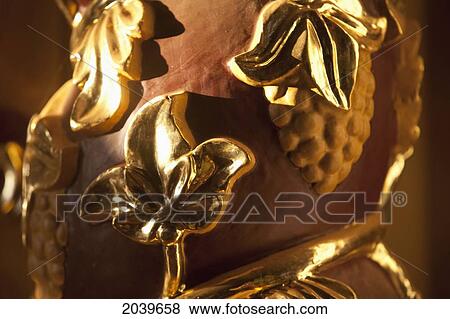 Stock Photo - Detail Of A Gilded And Polychrome Wooden Column With Grapes And Leaves Carved In The Mestizo-Baroque Style, Jesuit Mission Of San Ignacio De Velasco, Santa Cruz Department, Bolivia. Fotosearch