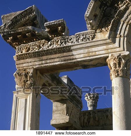 Stock Photo - Detail Of Ancient Temple Against Clear Sky. Fotosearch