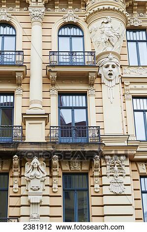 Detail of Art Nouveau building in Quiet Centre; Riga, Latvia View Large Photo Image Stock Image - Detail of Art Nouveau building in Quiet Centre; Riga, Latvia. Fotosearch