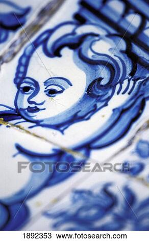 Stock Image - Detail Of Blue And White Tiles. Fotosearch