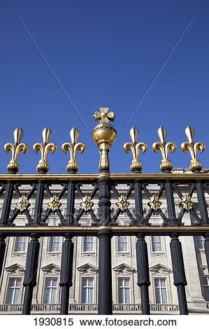 Stock Photography - Detail of Buckingham Palace Gates, London, England, London, England.. Fotosearch