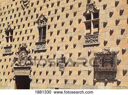 Stock Image - Detail Of Casa De Las Conchas (House Of Shells), A 15Th-16Th Century Gothic-Plateresque Building Now A Public Library; Salamanca, Salamanca Province, Spain. Fotosearch