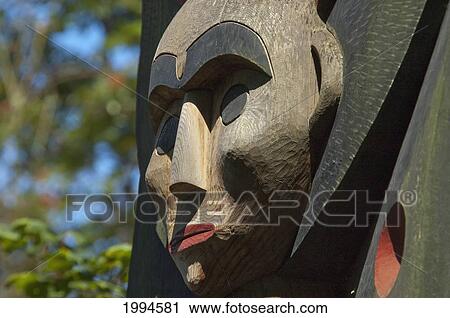 Stock Image - Detail Of Coast Salish House Posts Carved By Susan Point Outside The Museum Of Anthropology At The University Of British Columbia, Vancouver, British Columbia, Canada. Fotosearch
