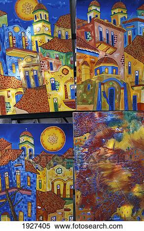 Stock Photography - Detail Of Colourful Paintings At A Market. Fotosearch