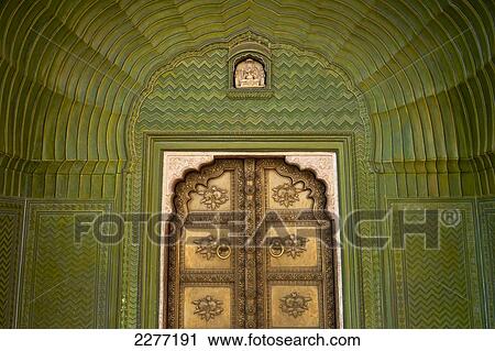 Stock Image - Detail of doorway in the City Palace; Jaipur, Rajasthan, India. Fotosearch