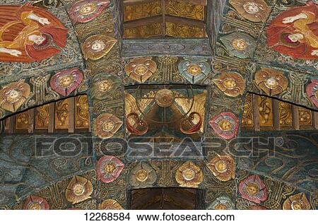 Detail of frescoed interior by Mary Seton Watts, Watts Chapel; Compton, Surrey, England View Large Photo Image Picture - Detail of frescoed interior by Mary Seton Watts, Watts Chapel; Compton, Surrey, England. Fotosearch