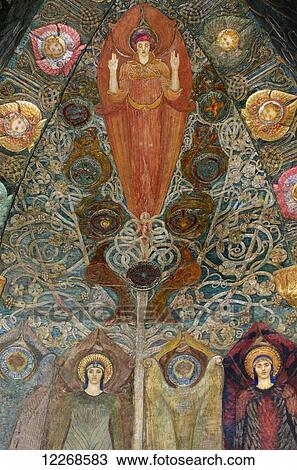 Detail of frescoed interior by Mary Seton Watts, Watts Chapel; Compton, Surrey, England View Large Photo Image Stock Image - Detail of frescoed interior by Mary Seton Watts, Watts Chapel; Compton, Surrey, England. Fotosearch