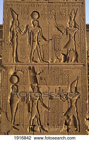 Stock Image - Detail Of Hieroglyphics Carved Into Stone Pylon At Great Temple Of Amun. Fotosearch