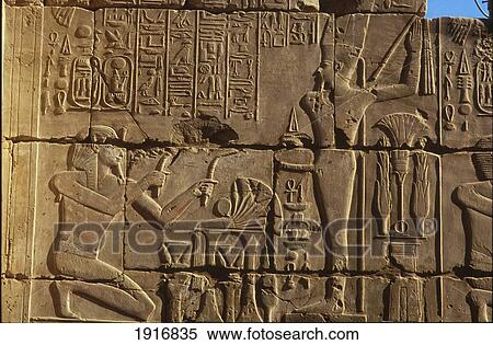 Stock Photography - Detail Of Hieroglyphics Carved Into Stone Wall Of Karnak Temple. Fotosearch