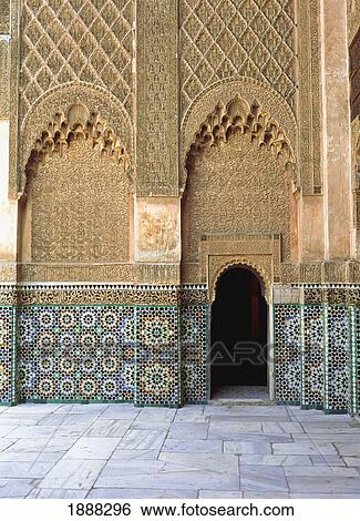 Detail Of Interior Courtyard Of Ben Youssef Medersa View Large Photo Image Stock Photograph - Detail Of Interior Courtyard Of Ben Youssef Medersa. Fotosearch