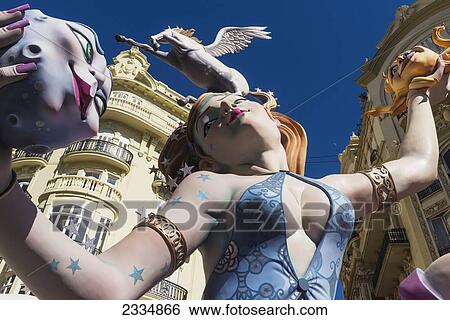 Stock Photograph - Detail Of Large Falla On Display On Street In Centre; Valencia, Spain. Fotosearch