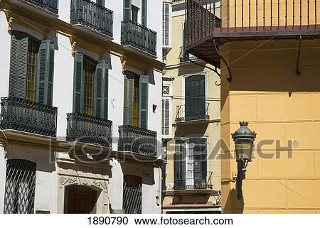 Stock Image - Detail Of Old Buildings In Malaga. Fotosearch