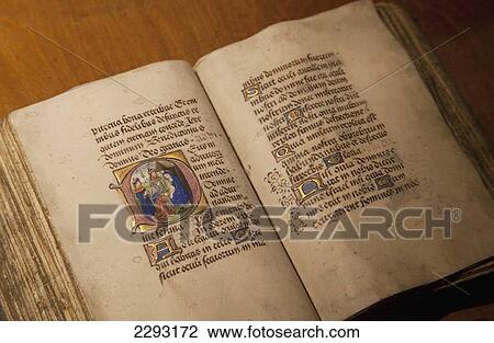 Stock Image - Detail of one of the old books in Strahov Monastery, Prague, Czech, Republic, Europe. Fotosearch