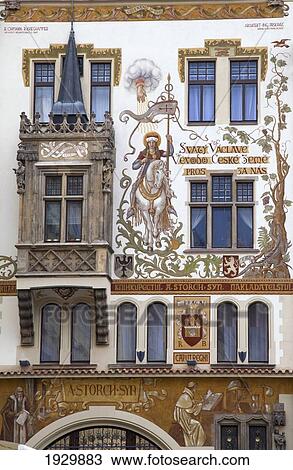 Stock Image - Detail of ornate building, Old Town Square, Prague, Czech Republic, Europe. Fotosearch