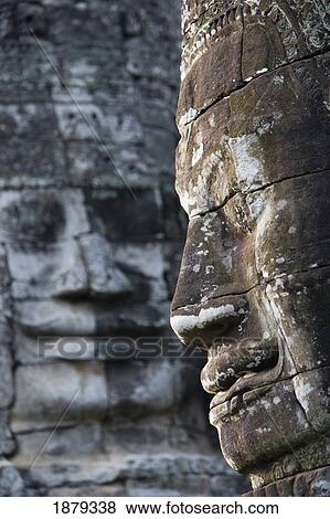 Stock Photo - Detail Of Some Of The 216 Giant Faces Of Avalokiteshvara.. Fotosearch