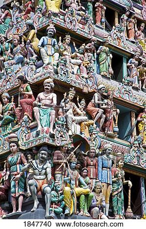 Stock Image - Detail Of Sri Mariamman Hindu Temple; Singapore, Singapore. Fotosearch
