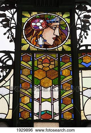 Detail of stained glass adorning the exterior of the Art Nouveau - Obecni dum building (The Municipal House), Prague, Czech Republic, Europe View Large Photo Image Stock Photograph - Detail of stained glass adorning the exterior of the Art Nouveau - Obecni dum building (The Municipal House), Prague, Czech Republic, Europe. Fotosearch