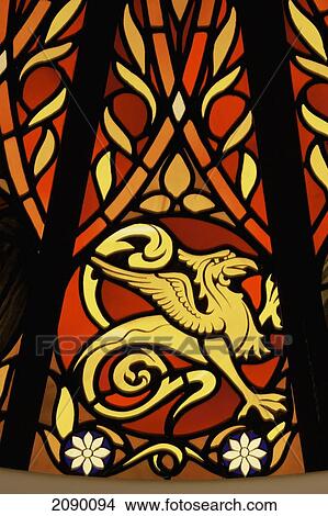 Picture - Detail Of Stained Glass On Domed Window Above Main Staircase In London Coliseum, West End, London. Fotosearch