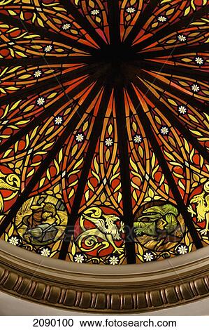 Detail Of Stained Glass On Domed Window Above Main Staircase In London Coliseum, West End, London View Large Photo Image Stock Image - Detail Of Stained Glass On Domed Window Above Main Staircase In London Coliseum, West End, London. Fotosearch
