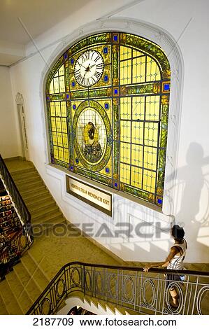 Detail Of Stained-Glass Window, Pablo Ferrando Building, Historical Site Built In 1917, Now A Bookshop, Art Nouveau Style, Montevideo, Uruguay, South America View Large Photo Image Stock Photo - Detail Of Stained-Glass Window, Pablo Ferrando Building, Historical Site Built In 1917, Now A Bookshop, Art Nouveau Style, Montevideo, Uruguay, South America. Fotosearch