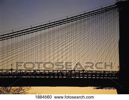Stock Image - Detail Of The Brooklyn Bridge At Dusk, Close Up. Fotosearch