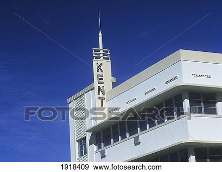 Stock Photo - Detail Of The Front Of The Kent Hotel On Collins Avenue, South Beach, Miami. Fotosearch