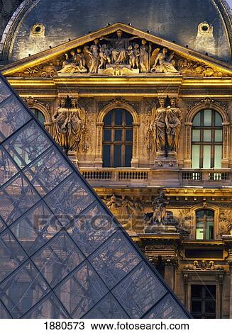 Stock Image - Detail Of The Glass Pyramid Outside The Louvre Museum At Dusk. Fotosearch