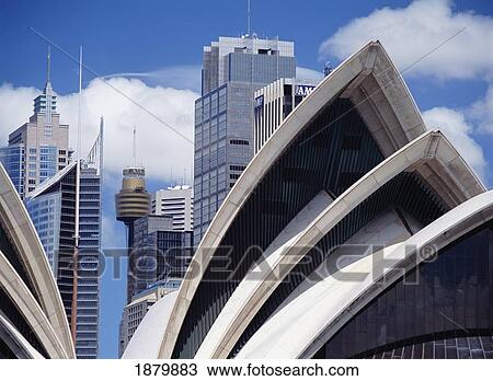 Stock Image - Detail Of The Roof Of The Sydney Opera House And Other Buildings, Sydney. Fotosearch