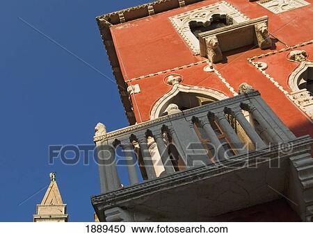 Stock Image - Detail Of Venetian House With Church Spire In The Background.. Fotosearch