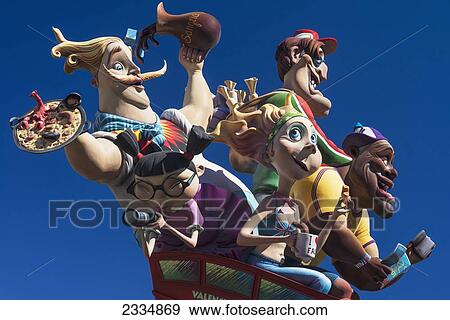 Stock Photo - Detail Of Winning Falla On Display In Plaza Del Ayuntamiento; Valencia, Spain. Fotosearch