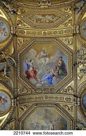 Picture - Details Of An Ornate Ceiling In The Louvre, Paris, France.. Fotosearch
