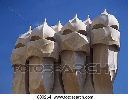 Details Of Chimneys On Roof Of La Pedrera View Large Photo Image Picture - Details Of Chimneys On Roof Of La Pedrera. Fotosearch
