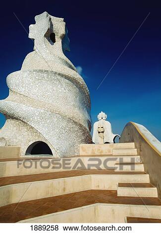 Details Of Chimneys On Roof Of La Pedrera View Large Photo Image Stock Photo - Details Of Chimneys On Roof Of La Pedrera. Fotosearch