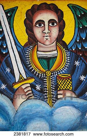 Stock Photo - Details of church wall paintings depicting biblical scenes; Ethiopia. Fotosearch