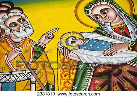 Stock Photo - Details of church wall paintings depicting biblical scenes; Ethiopia. Fotosearch