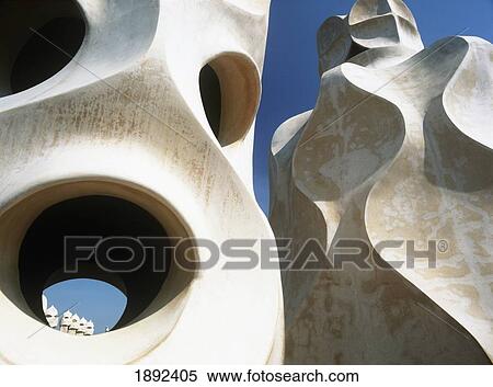 Details Of Sculptures And Chimneys Of La Pedrera Roof View Large Photo Image Stock Photography - Details Of Sculptures And Chimneys Of La Pedrera Roof. Fotosearch