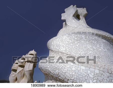 Details Of Sculptures & Chimneys Of La Pedrera Roof Designed By Gaudi View Large Photo Image Stock Photo - Details Of Sculptures & Chimneys Of La Pedrera Roof Designed By Gaudi. Fotosearch